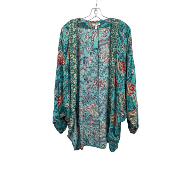 Maurices Floral Open Front Top Batwing Sleeve Turquoise/Multi Size S/M New - Picture 1 of 9